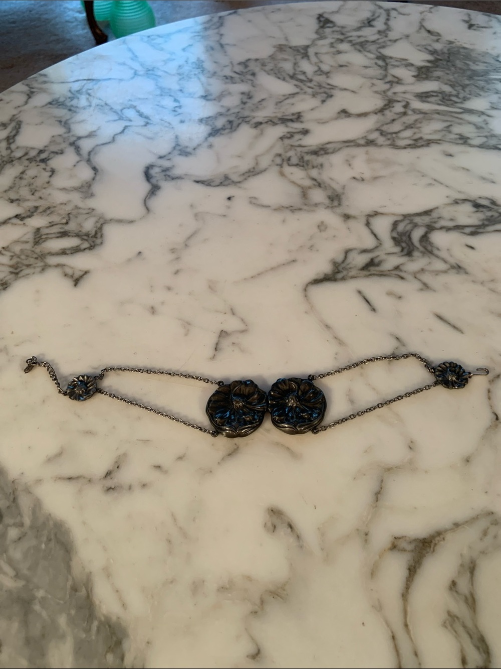 Art Nouveau Floral Double Medallion Chain Collar necklace 14” Length - Black